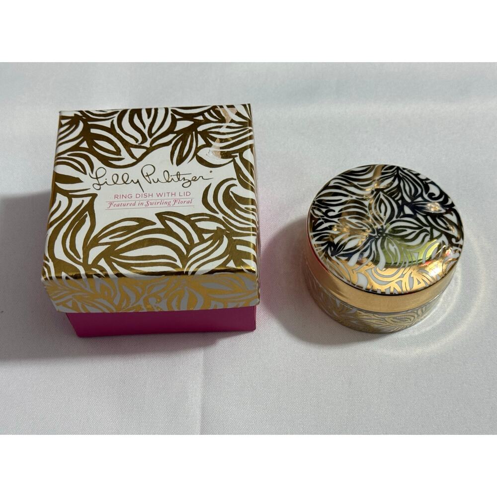 NEW LILLY PULITZER Swirling Floral Porcelain Ring Dish with Lid